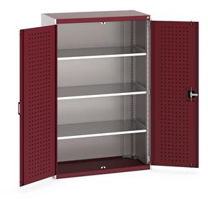 40013050.** Heavy Duty Bott cubio cupboard with perfo panel lined hinged doors. 1050mm wide x 525mm deep x 1600mm high with 3 x100kg capacity shelves....